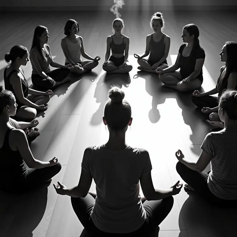 Birlikte meditasyon yaparak mutluluğu besleyen kadınlar
