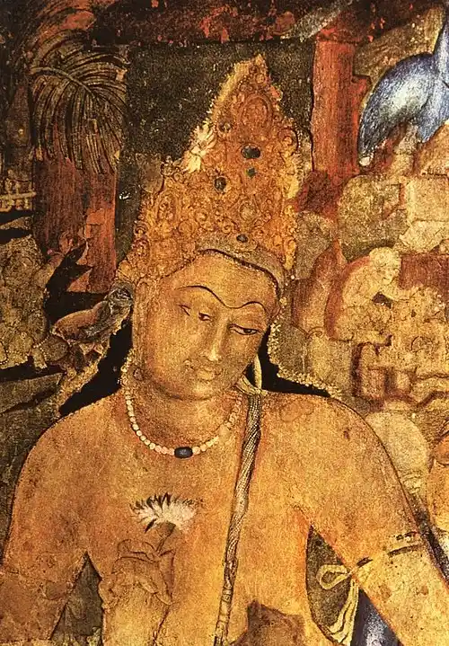 Ajaṇṭā Mağaraları’nda Avalokiteśvara bodhisattvası freski, Maharashtra, Hindistan. Mahayana Budizmi bodhisattvası
