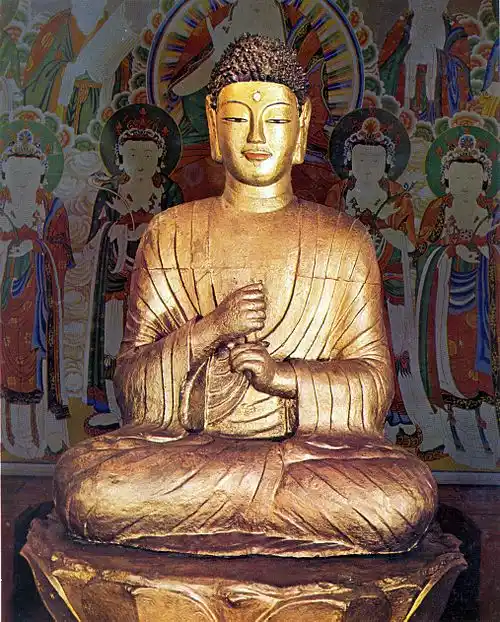 Bodhyangi mudra yapan bilgelik sembolü Buda heykeli