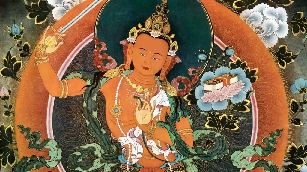 Manjushri thangka resmi, bilgeliğin bodhisattvası tasviri