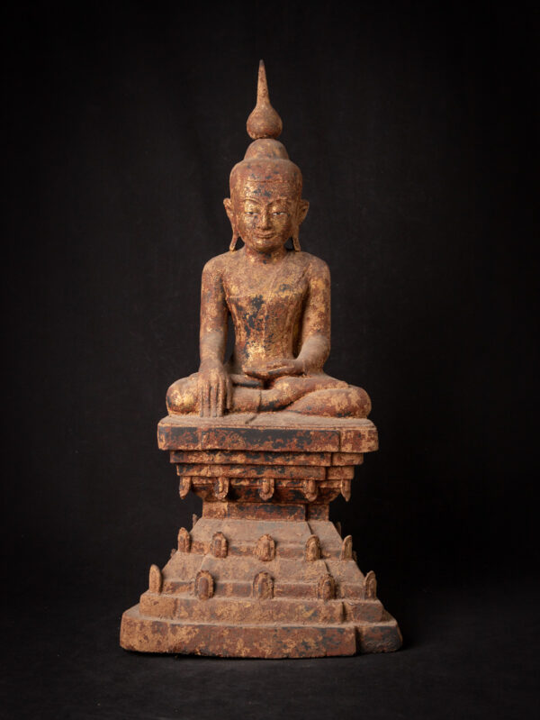 Antika Ahşap Birmanya Shan Buddha - Görsel 12