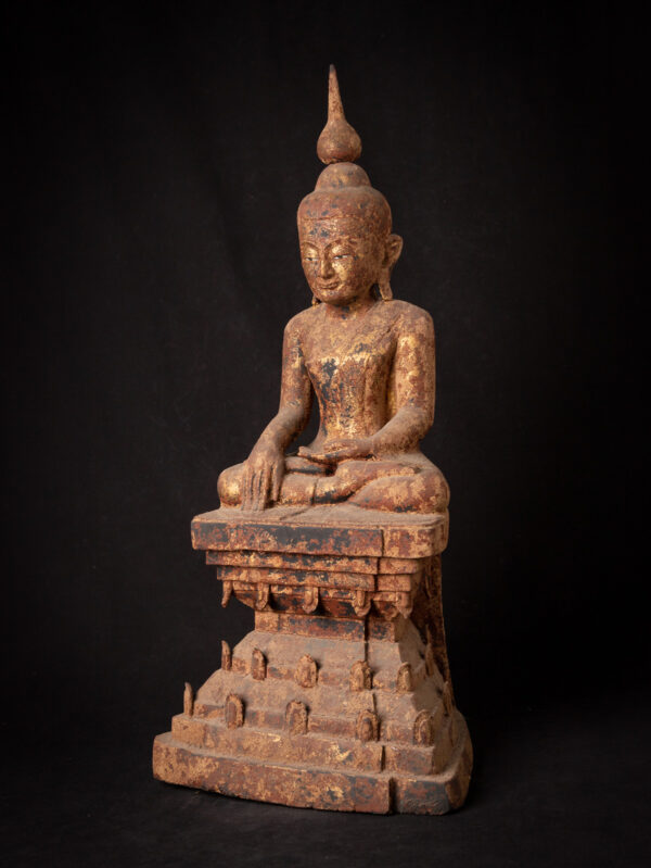 Antika Ahşap Birmanya Shan Buddha - Görsel 3