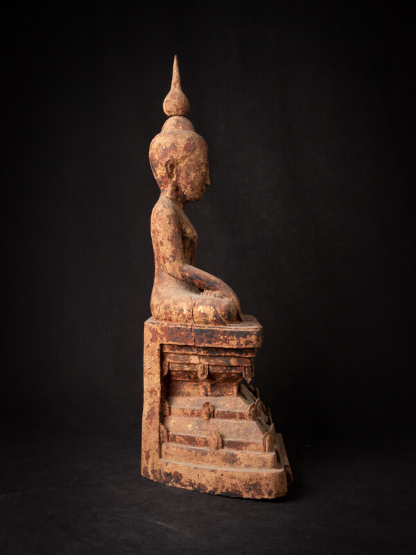 Antika Ahşap Birmanya Shan Buddha - Görsel 6
