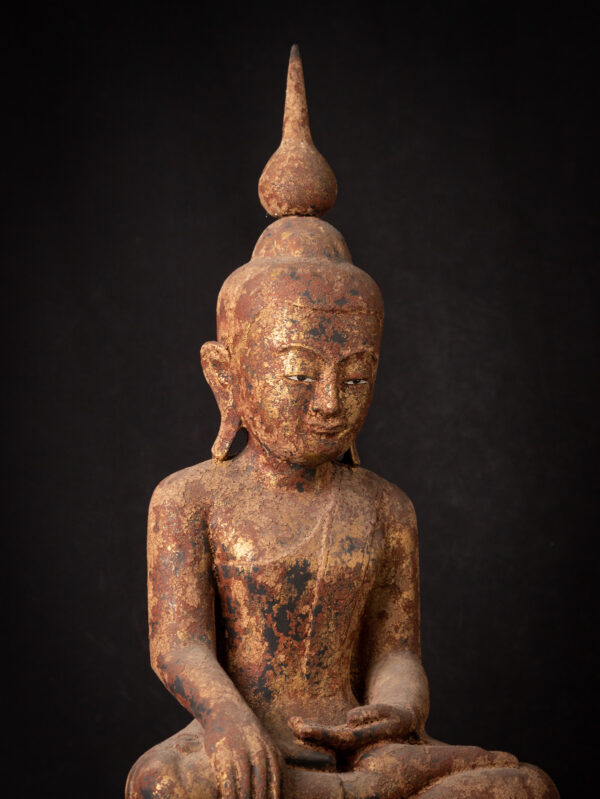 Antika Ahşap Birmanya Shan Buddha - Görsel 8