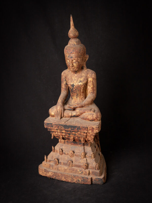 Antika Ahşap Birmanya Shan Buddha - Görsel 9