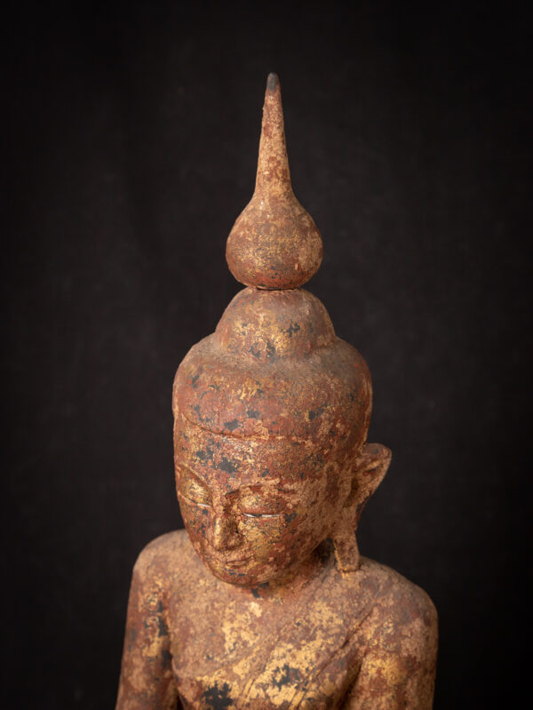 Antika Ahşap Birmanya Shan Buddha - Görsel 10