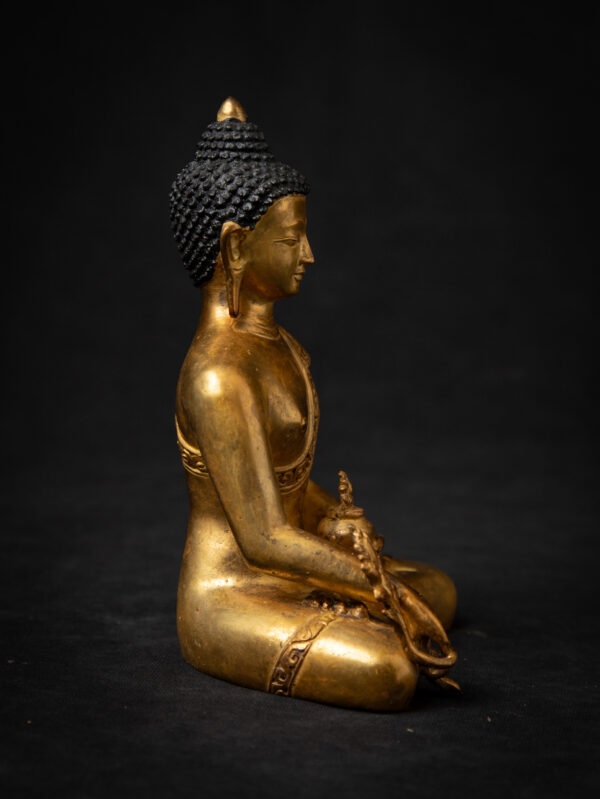 Eski Bronz Nepal Tıbbi Buda Heykeli - Görsel 8