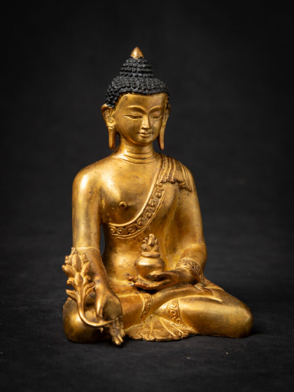 Eski Bronz Nepal Tıbbi Buda Heykeli - Görsel 7