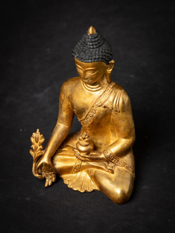Eski Bronz Nepal Tıbbi Buda Heykeli - Görsel 5