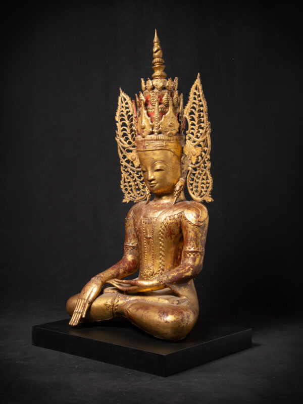 Çok Özel Antika Burma Taçlı Buda - Görsel 6