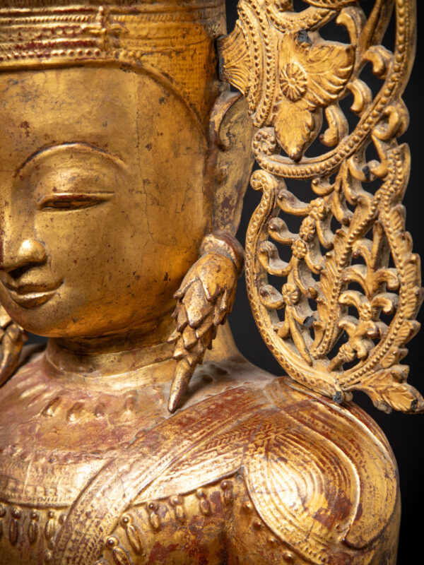 Çok Özel Antika Burma Taçlı Buda - Görsel 17