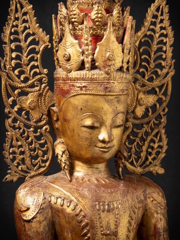 Çok Özel Antika Burma Taçlı Buda - Görsel 2