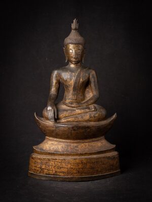 15-16. yüzyıla ait bronz Tayland Buda heykeli, Bhumisparsha mudra pozisyonunda oturan antika heykel