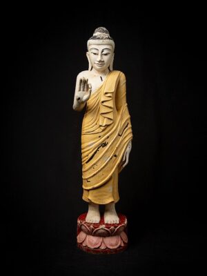 Eski ahşap Burma Buda heykeli, Mandalay tarzı, Vitarka Mudra, 20. yüzyıl ortaları
