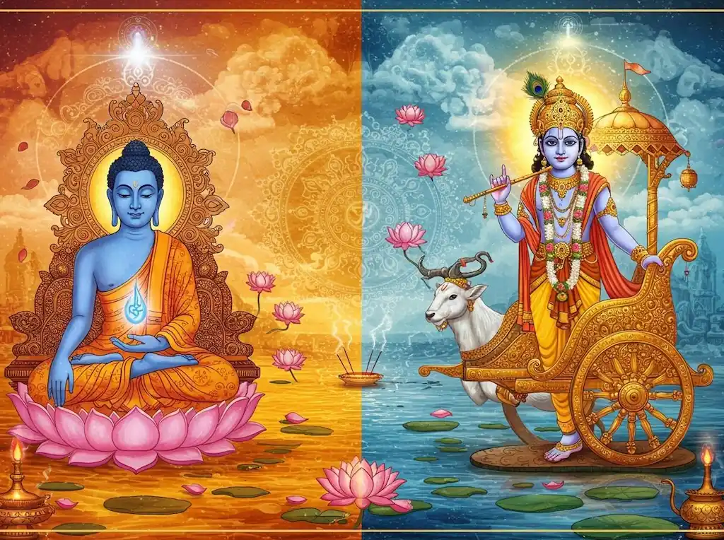 Budist ve Hindu heykel sanatının farklarını gösteren karşılaştırmalı tablo görseli.