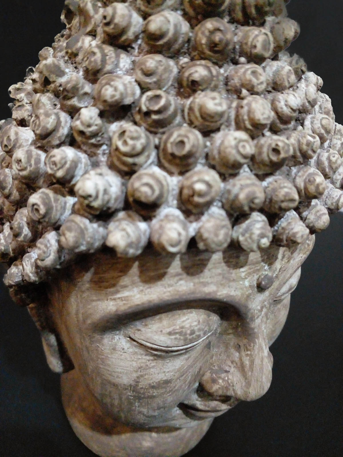 Kahverengi Buda Başı Heykeli - Sağ önden yakın görünüm