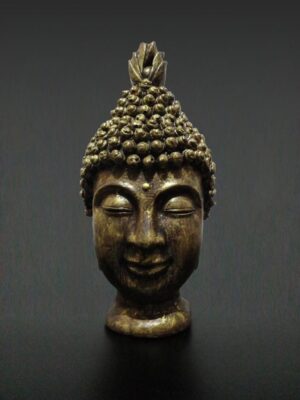 Altın Eskitmeli Kahverengi Buda Kafası Heykeli - önden görünüm - vitrin fotoğrafı