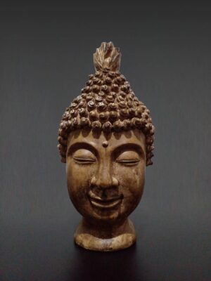 Kahverengi Eskitmeli Buda Başı Heykeli