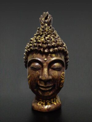 Om Mani Padme Hum Mantralı Kahverengi Buda Kafası Heykeli