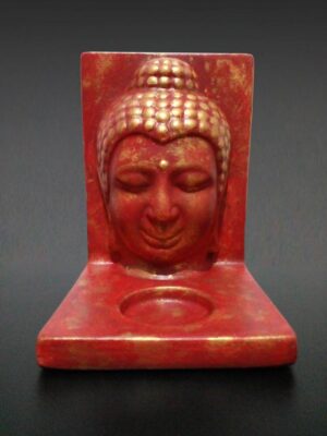 Kiremit Renk Üzerine Altın Eskitme Buda Mumluk